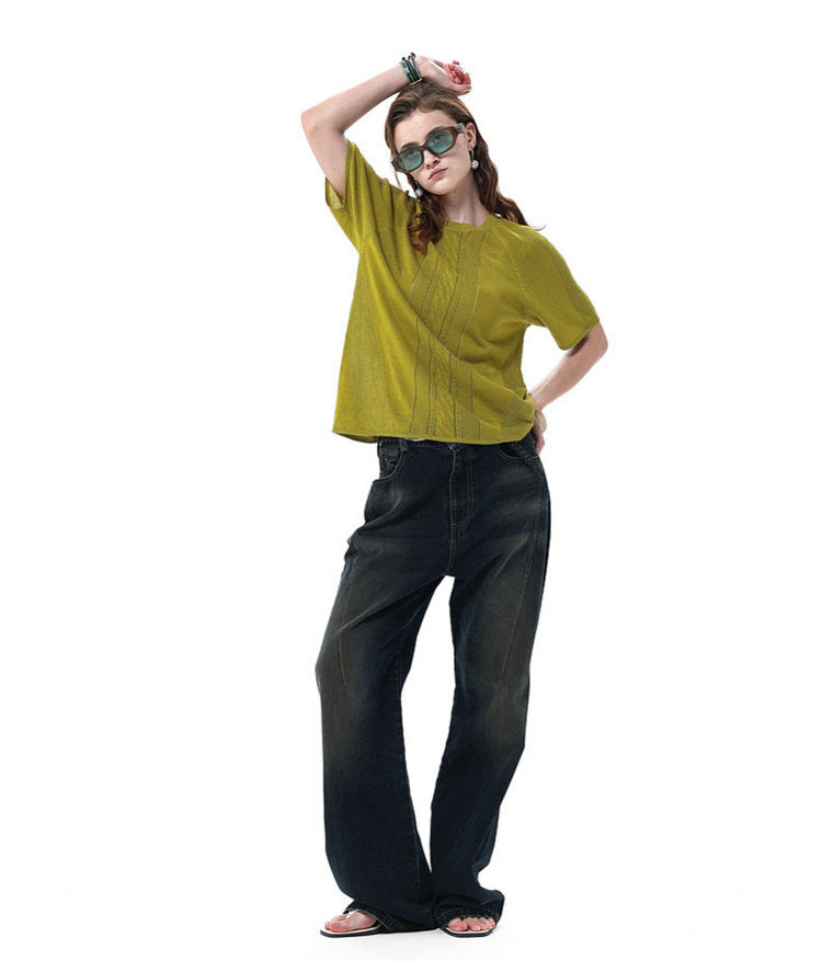 Linen-Lyocell Blend Openwork Knit Shirt