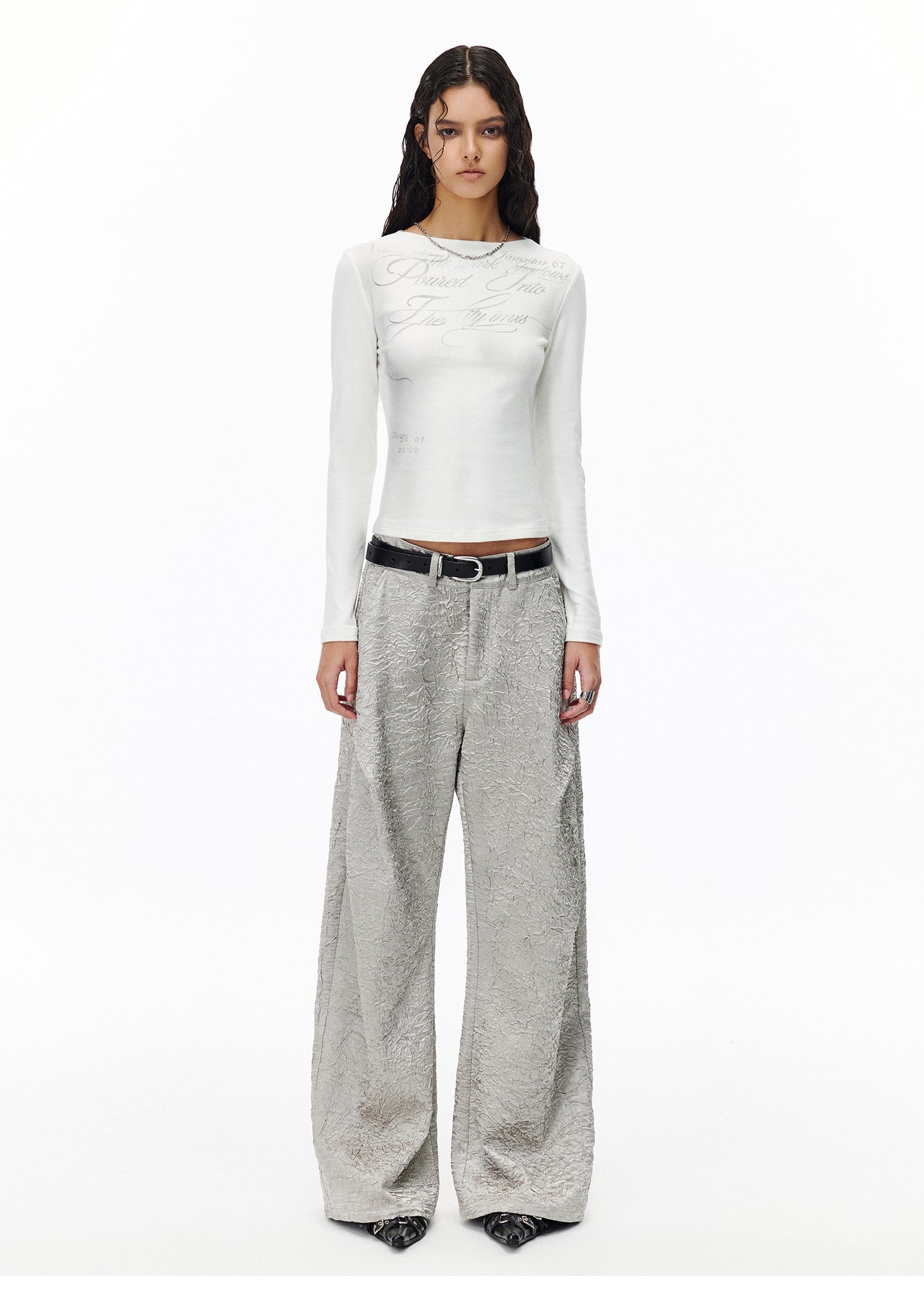 Pleated loose-fitting wide-leg pants