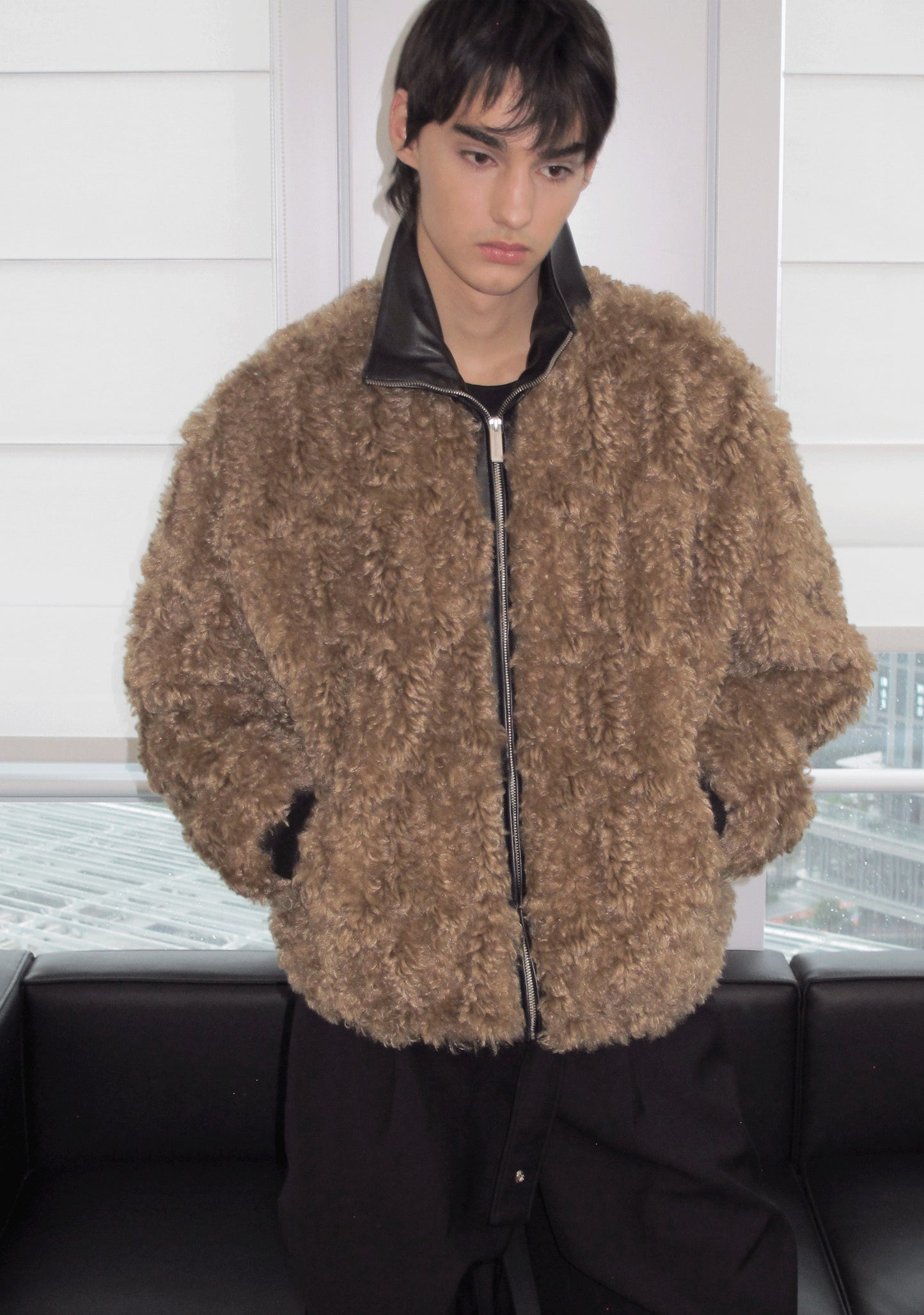 Fur jacket with zipper design