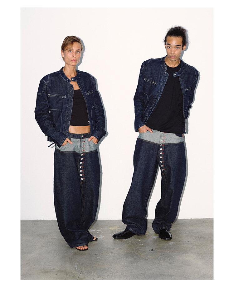 Raw Denim Jacket with Contrast Stitching