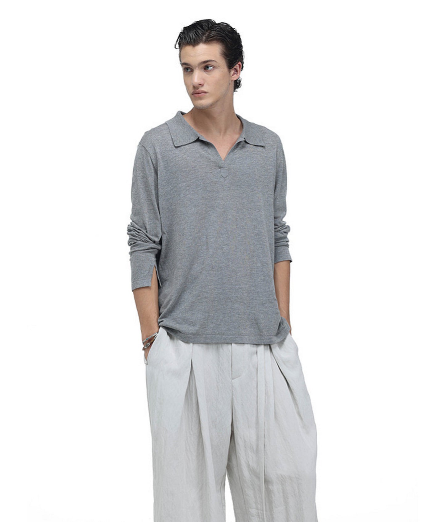 Linen-Blend Knit Polo Shirt