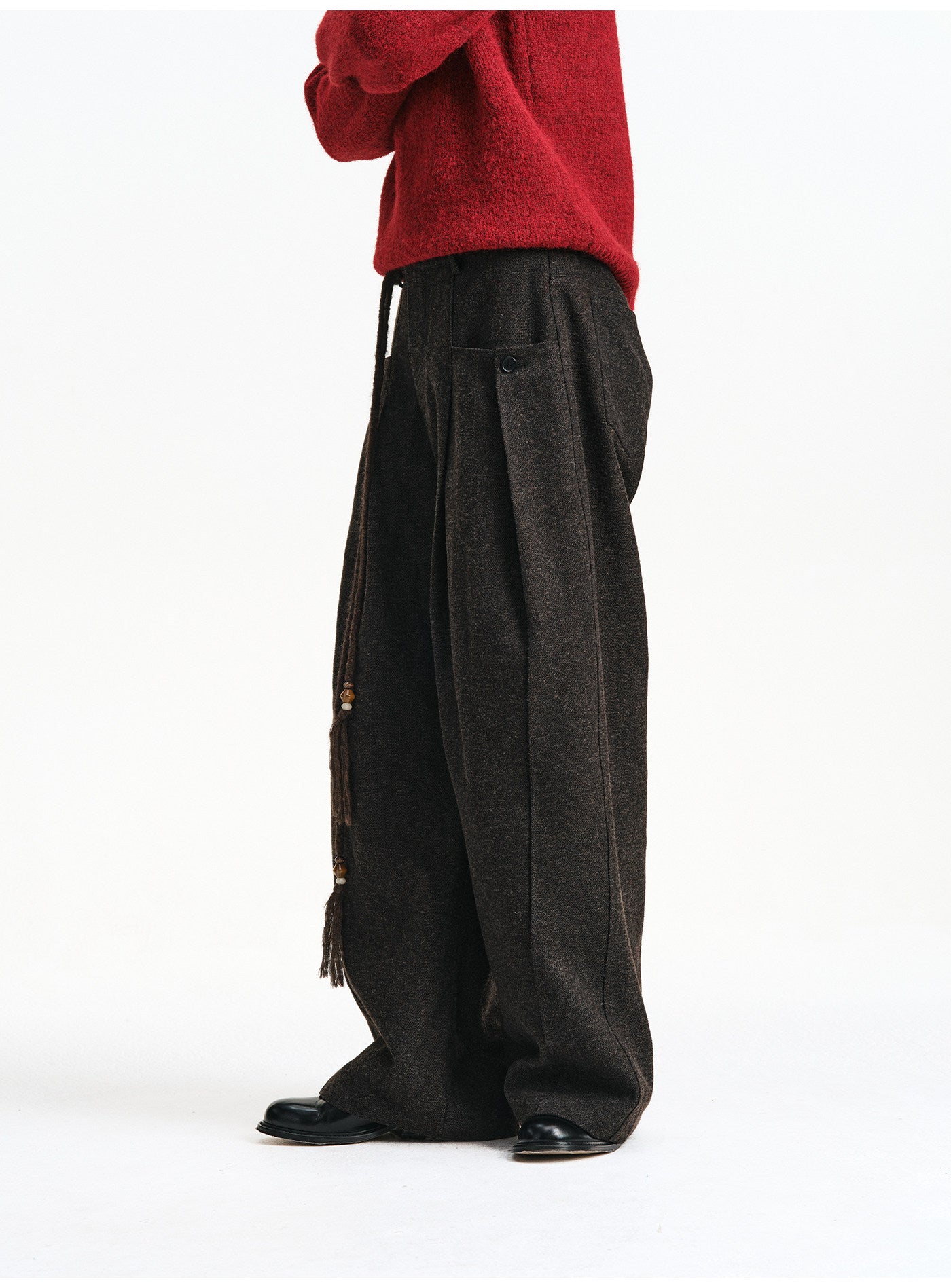 3D Pleated Wide-Leg Casual Pants