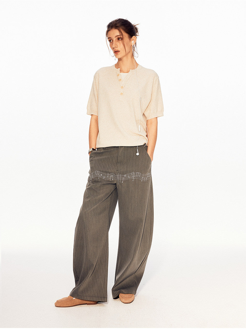 Solid-Color Faux Two-Piece Knit Shirt