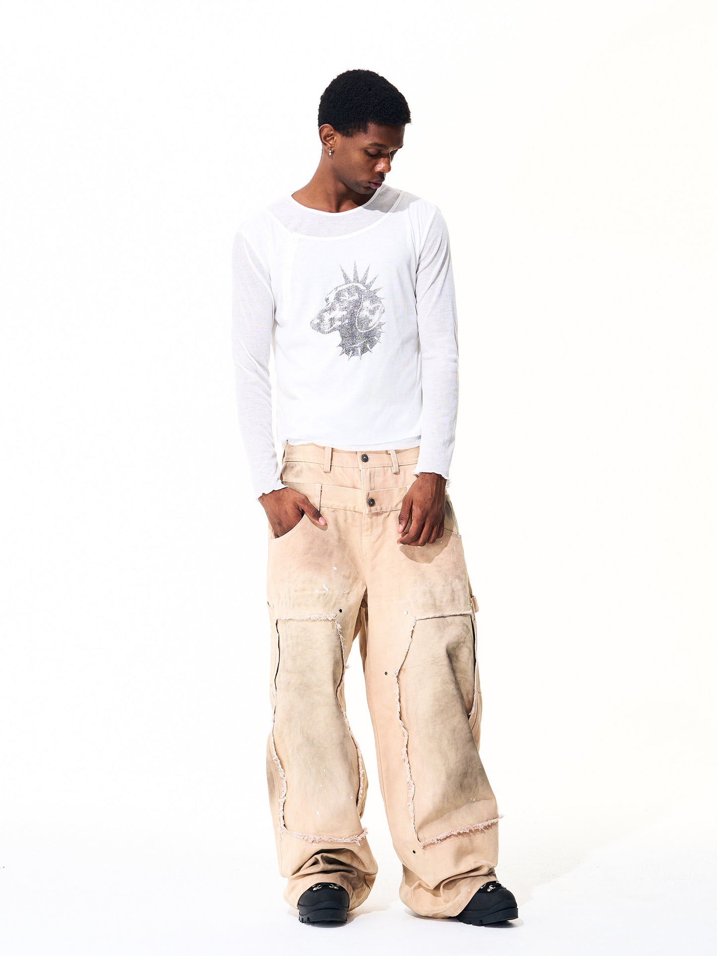 Street Style Double Waistband Jeans