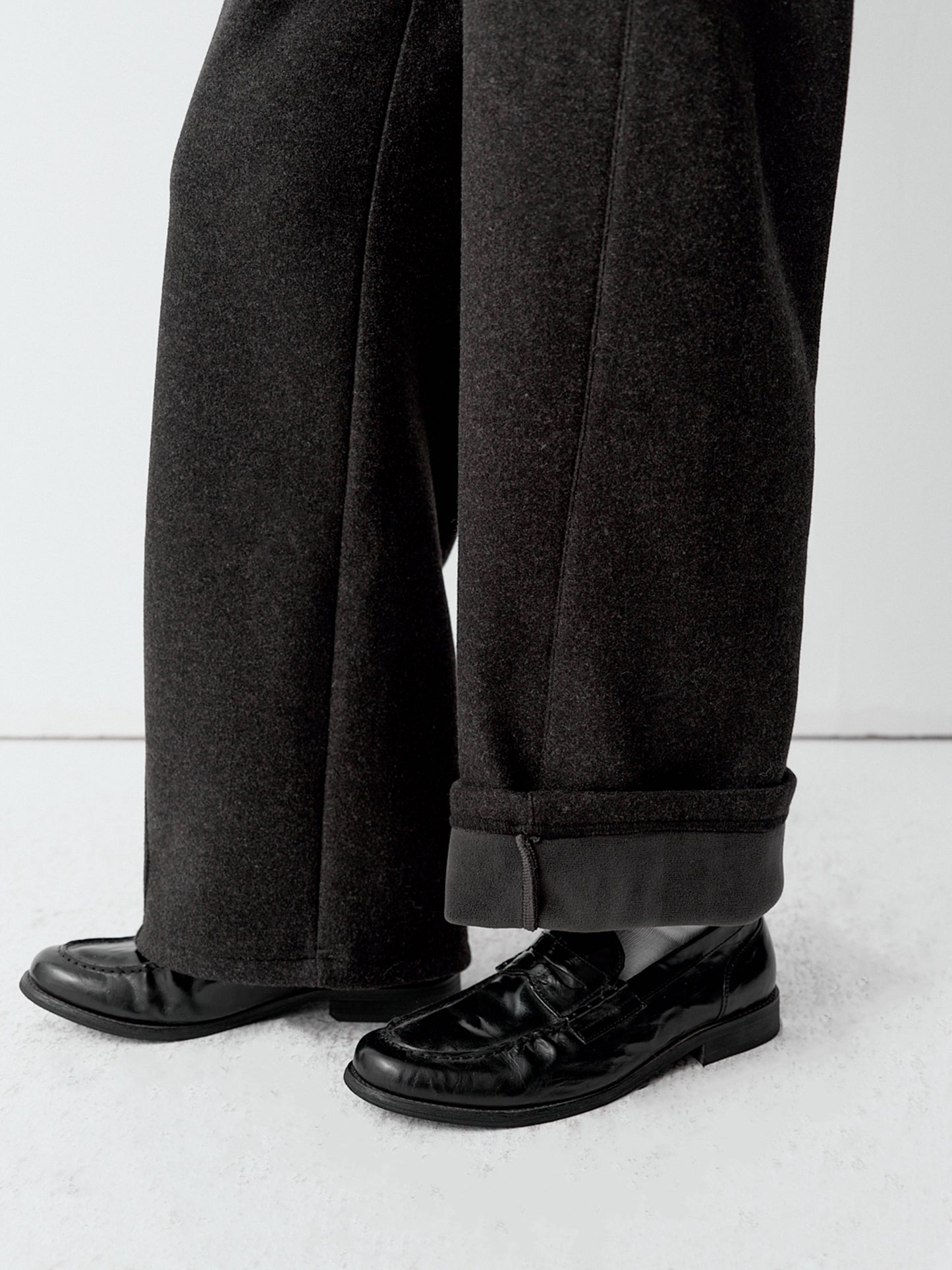 Wool-Blend Wide-Leg Casual Pants