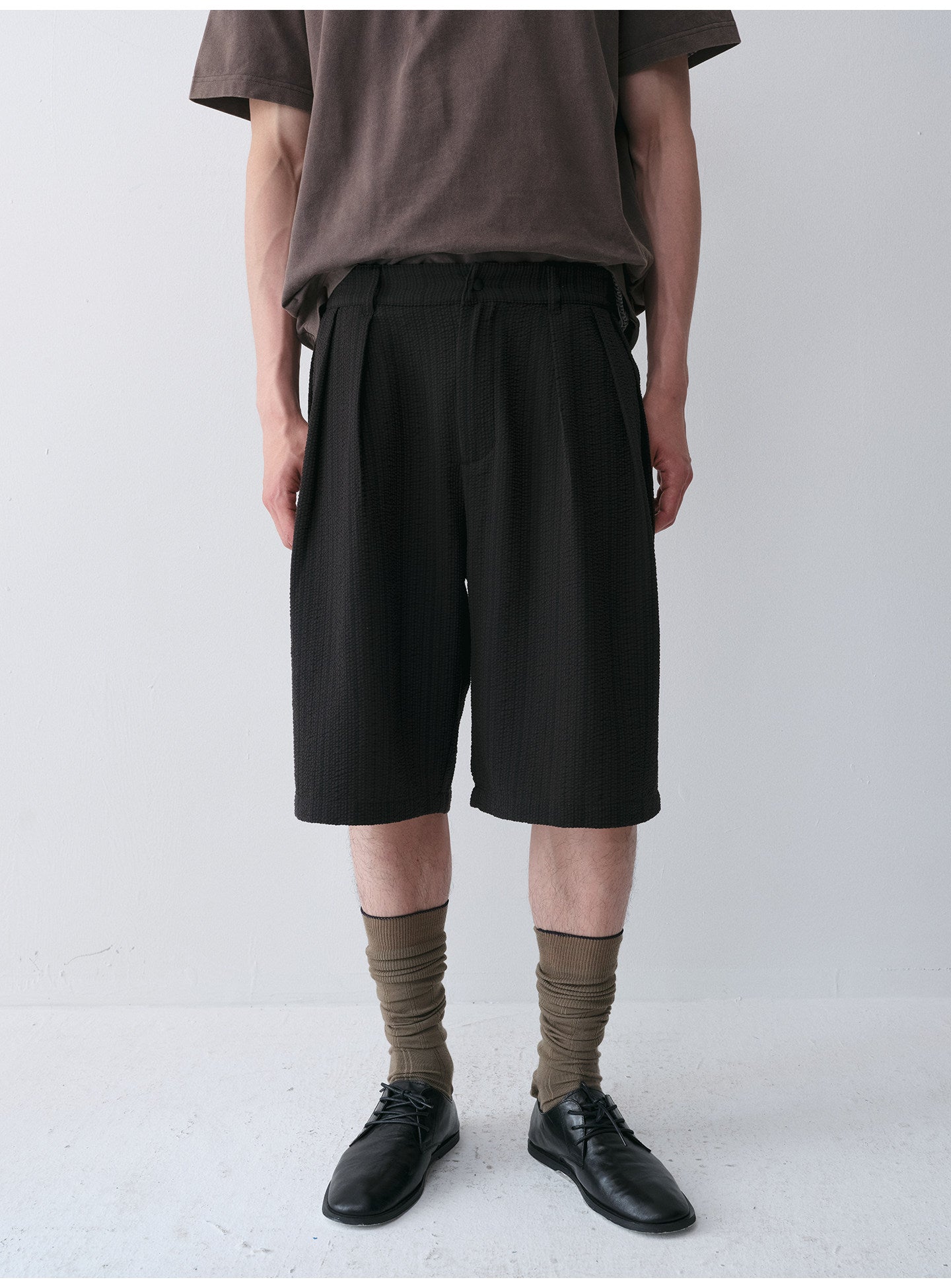 Seersucker Double-Pleated Shorts