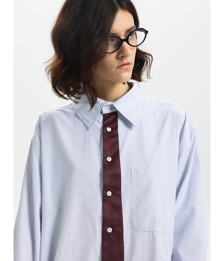 Striped Faux Tie Casual Shirt