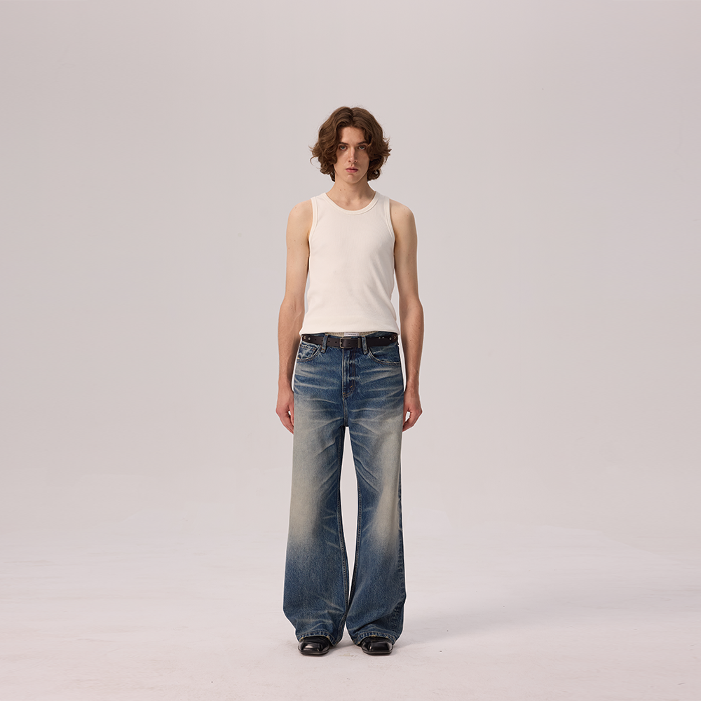 Clean Fit Damaged Washed Jeans