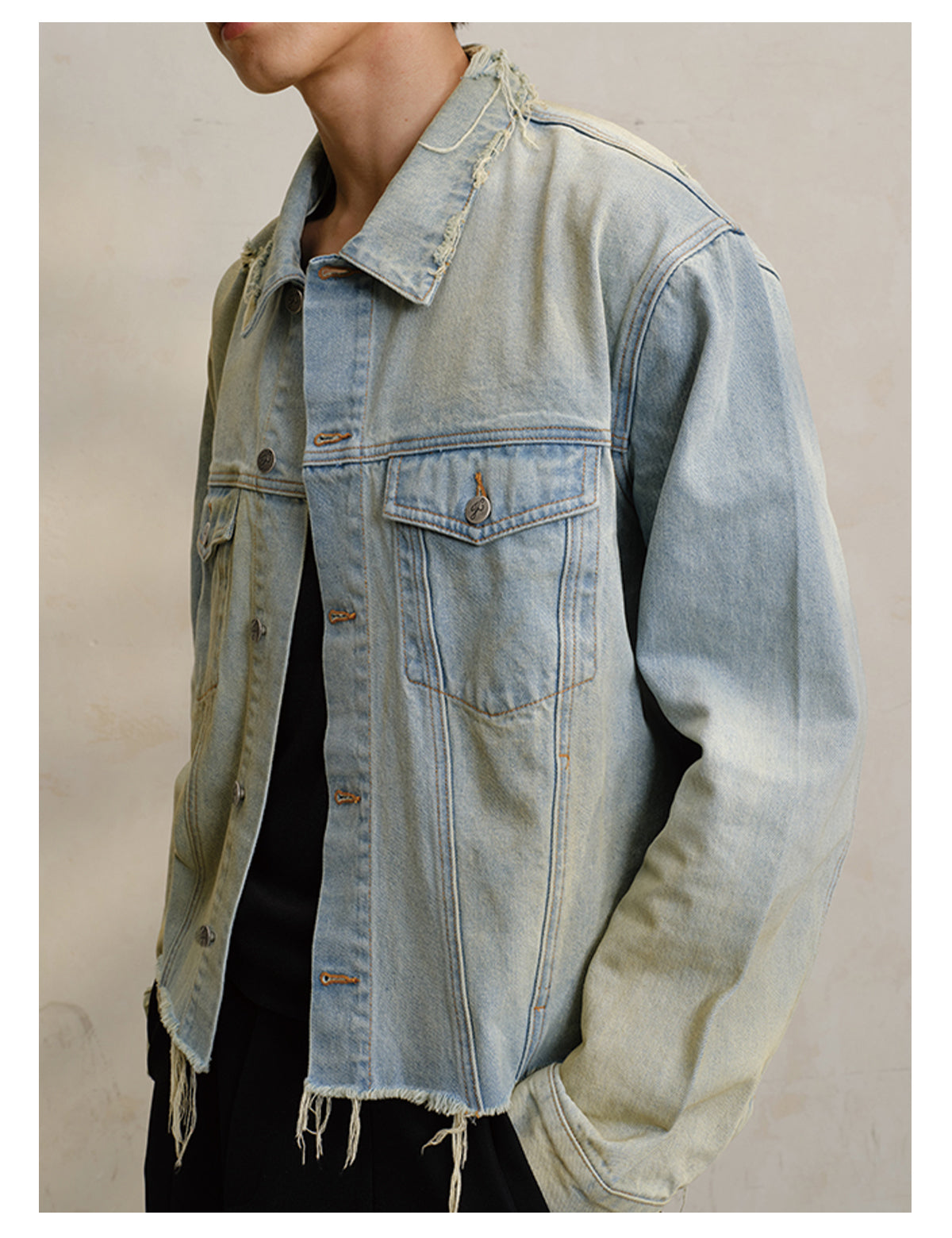 Mud-dyed short denim jacket