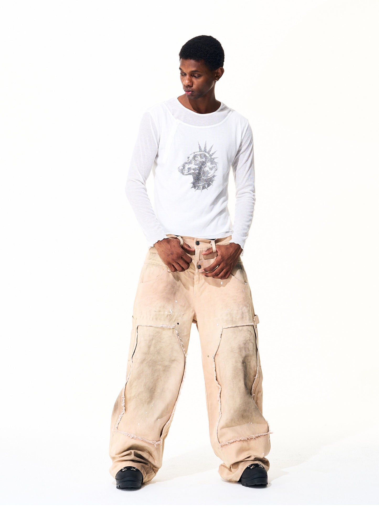 Street Style Double Waistband Jeans