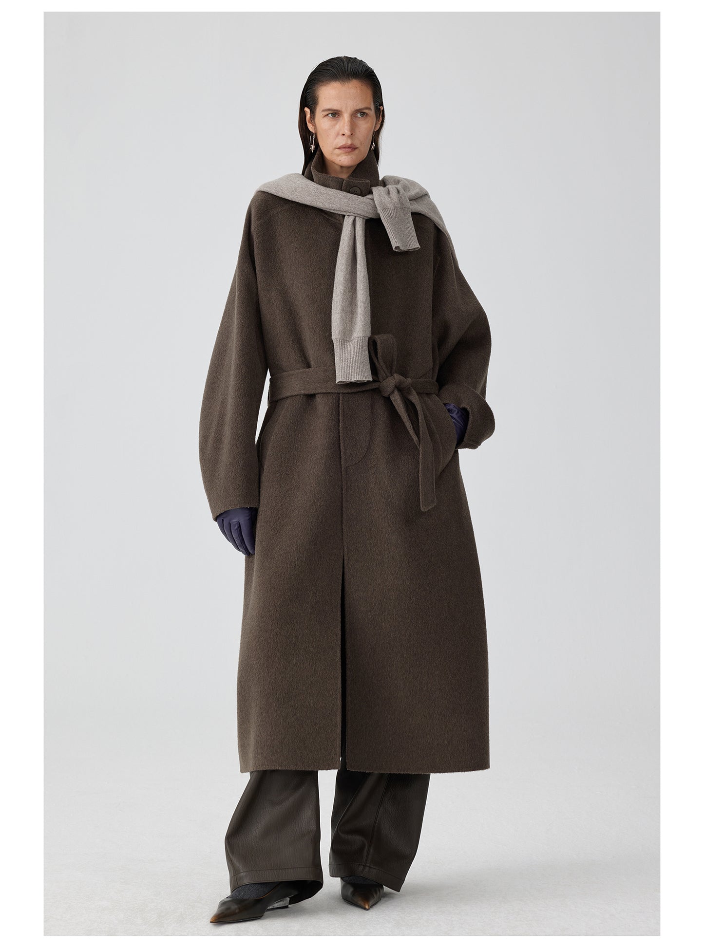 Double-faced stand collar wool coat