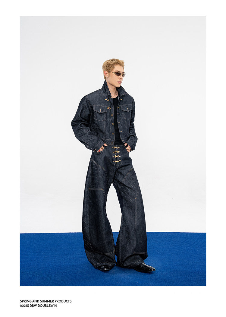 Wide-leg jeans with laser-cut detailing