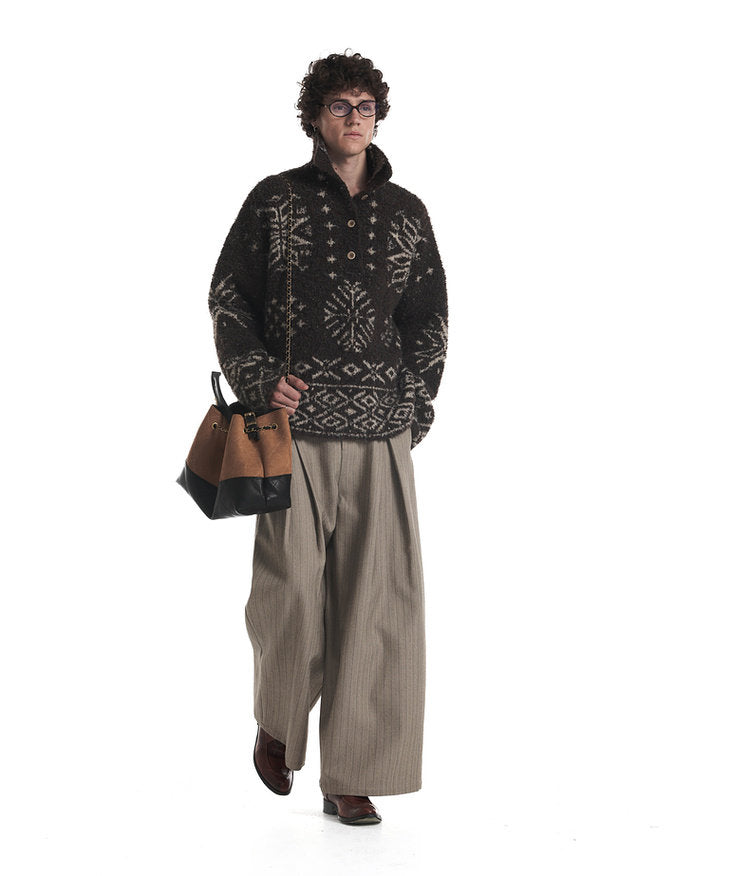 Loose-Fit High-Neck Knit Sweater