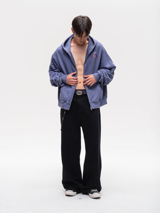 Vintage-Style Zipper Sweatshirt with a Washed Finish