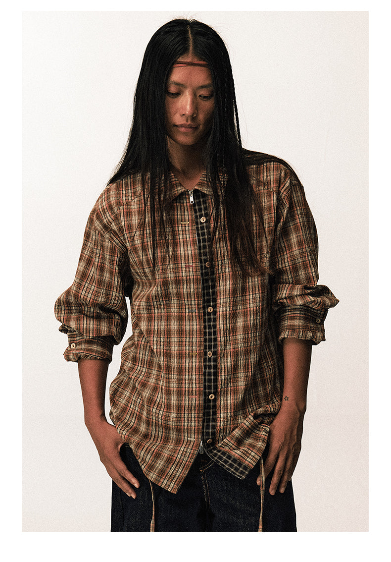 Checkered Zippered Drawstring Shirt