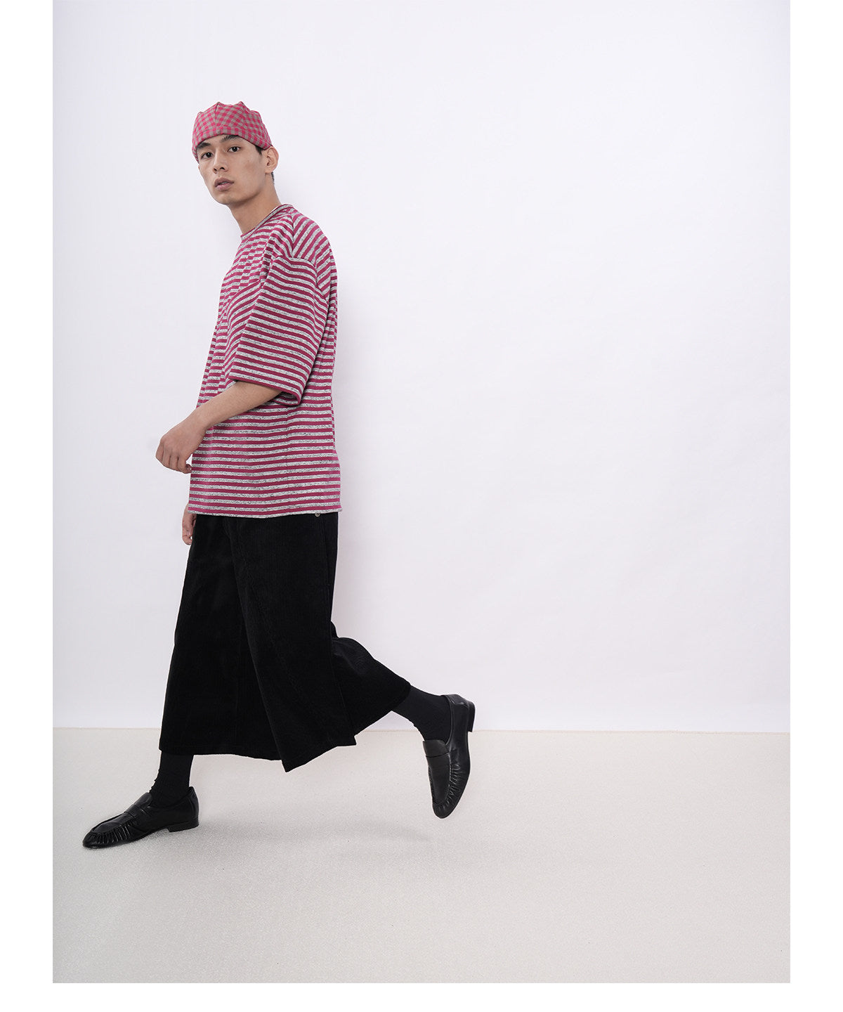 Striped Silhouette T-Shirt with Diagonal Pockets