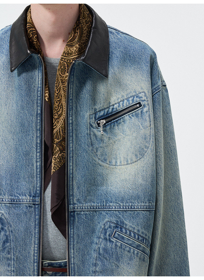 Multi-Pocket Washed Denim Jacket