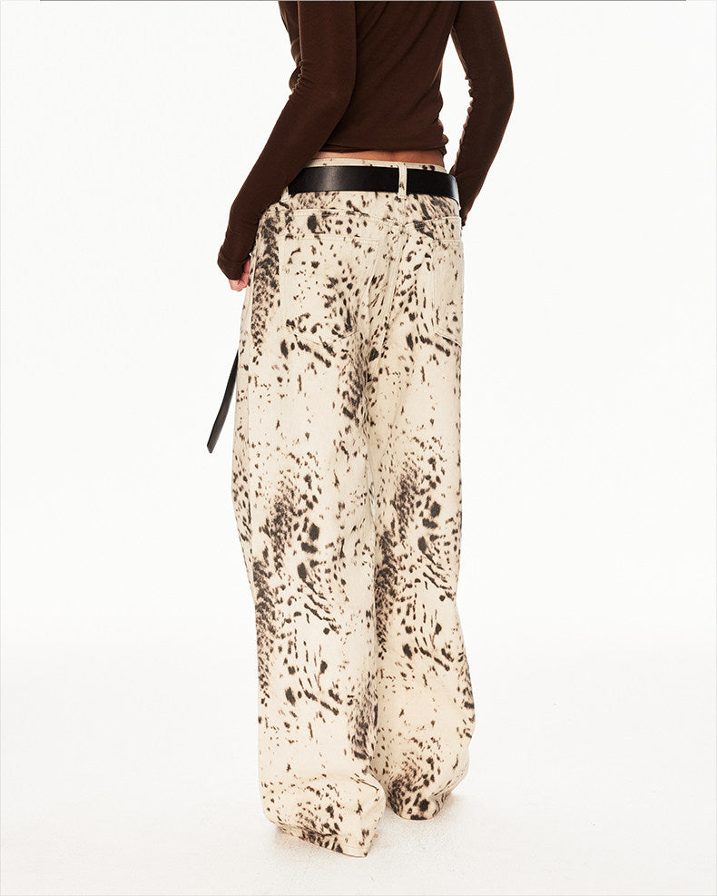 Distressed Leopard-Print Jeans