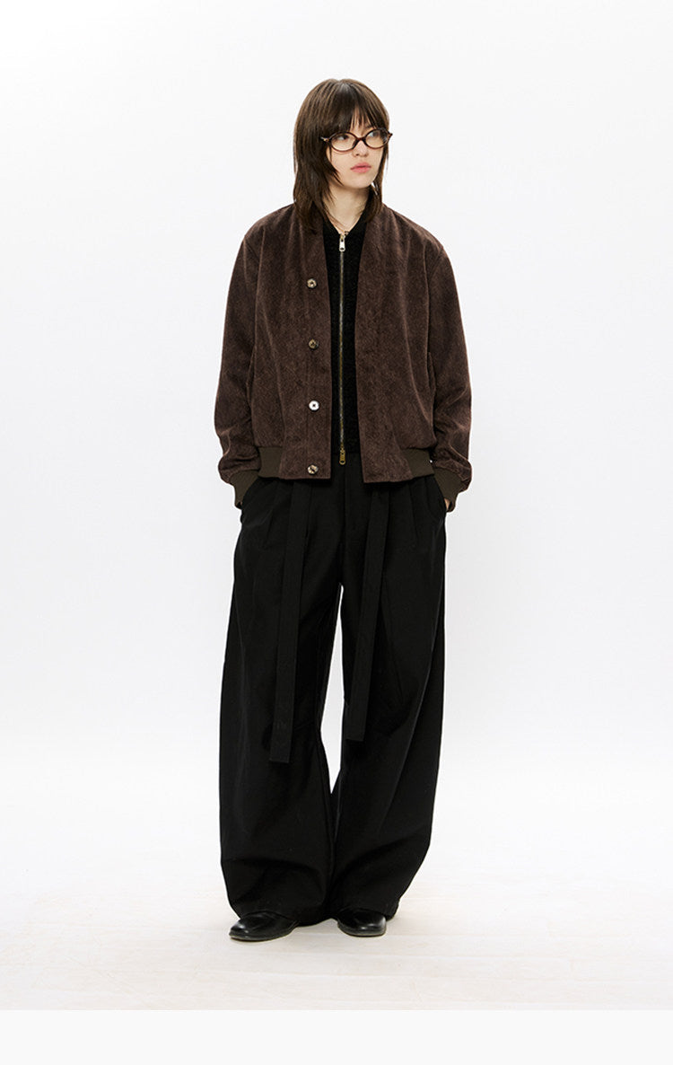 Pleated Adjustable Ribbon Wide-Leg Pants