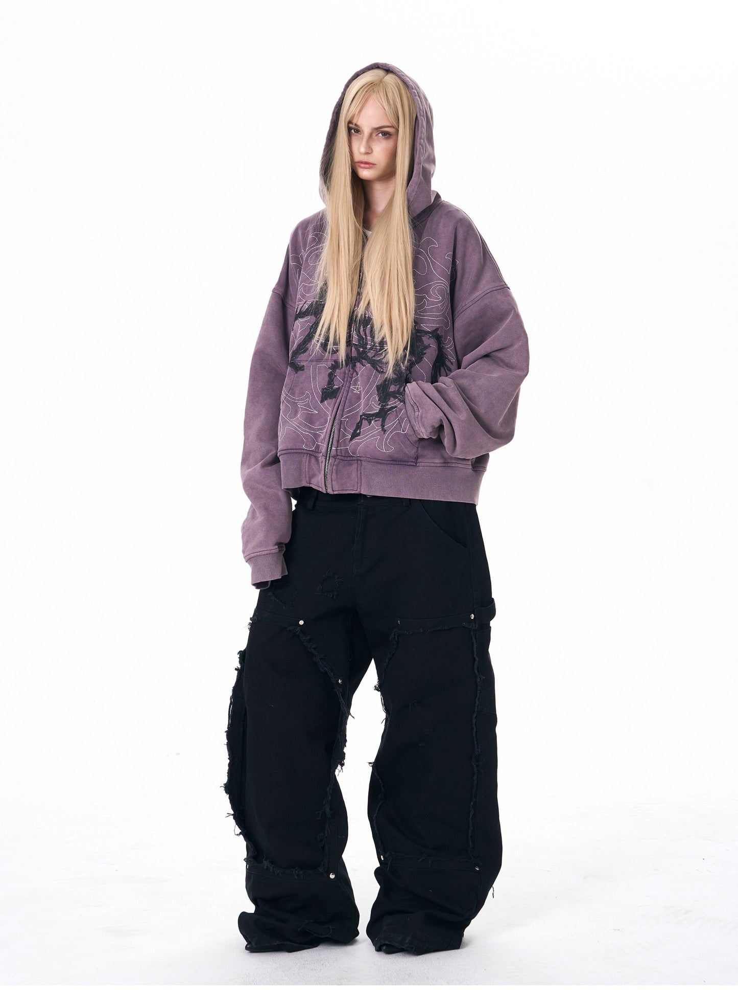 Hand-painted embroidered hoodie