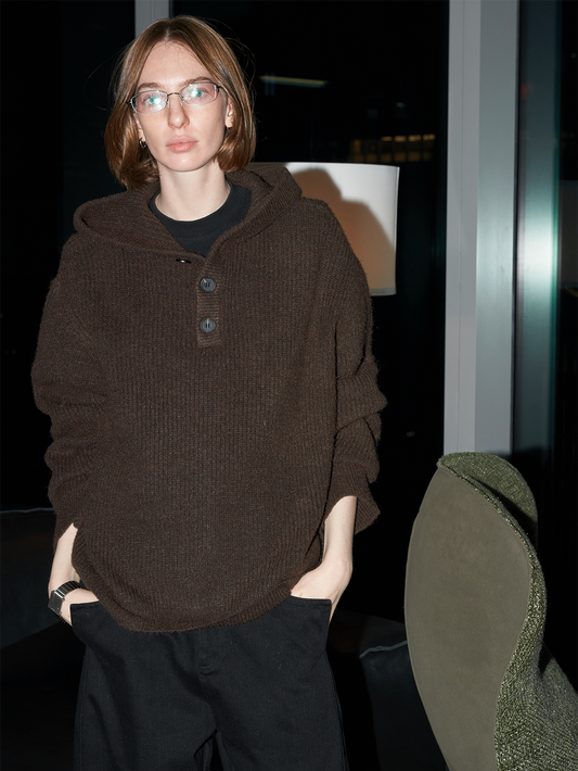 Hooded button-down sweater