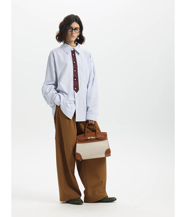 Striped Faux Tie Casual Shirt