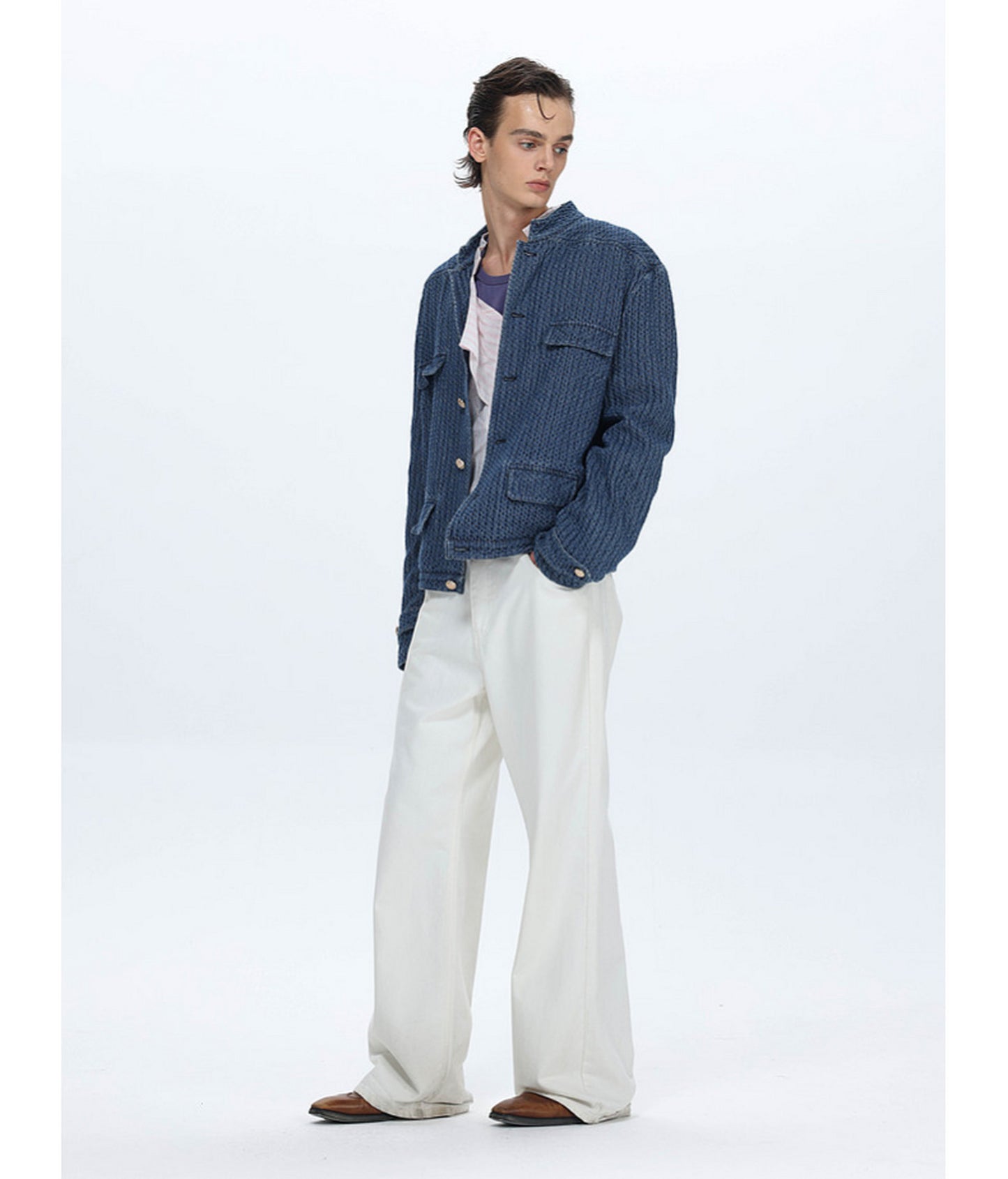 Vintage Stand-Collar Denim Jacket
