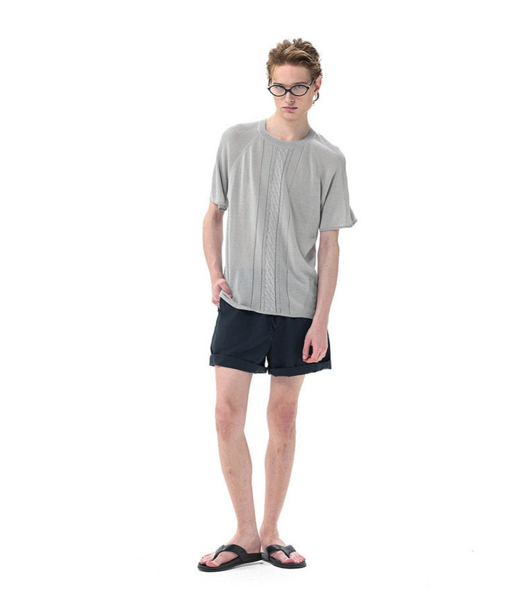 Linen-Lyocell Blend Openwork Knit Shirt
