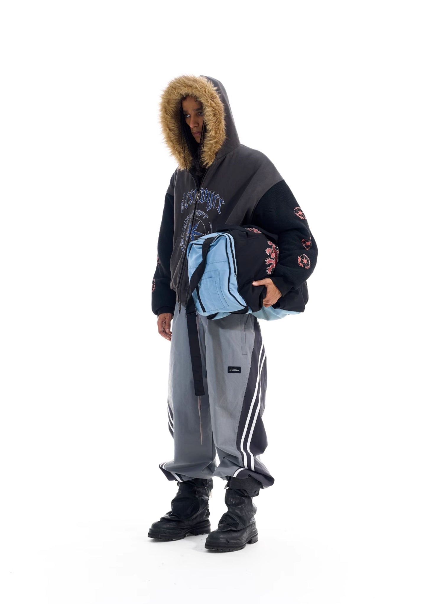 Color Block Fur Collar Sweatshirt