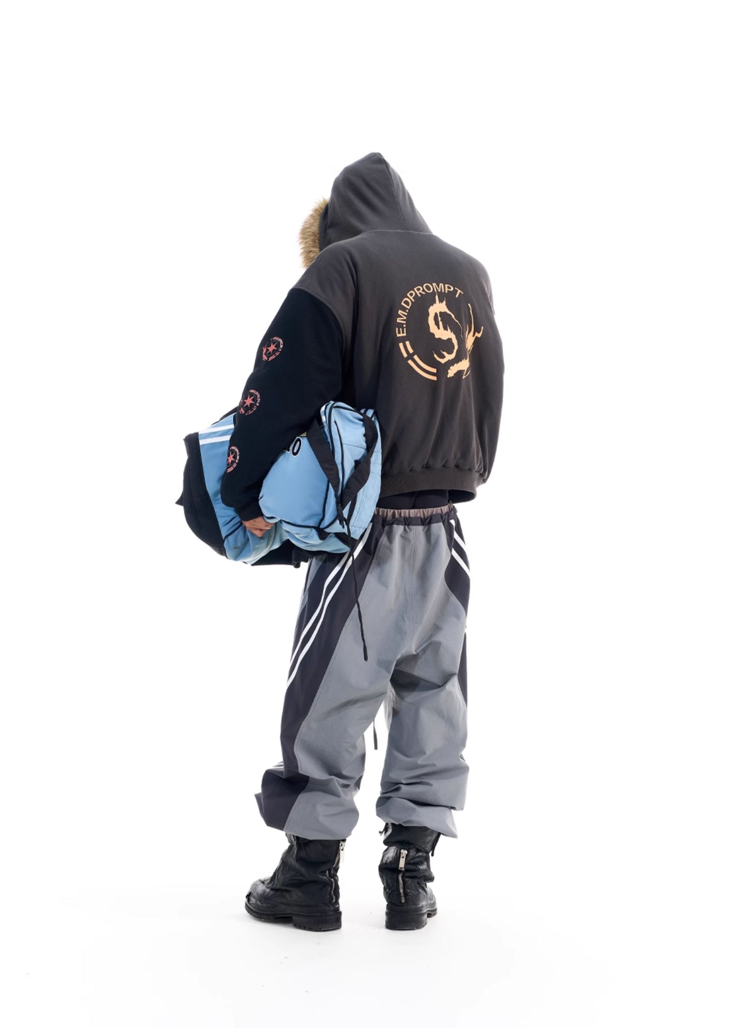 Color Block Fur Collar Sweatshirt