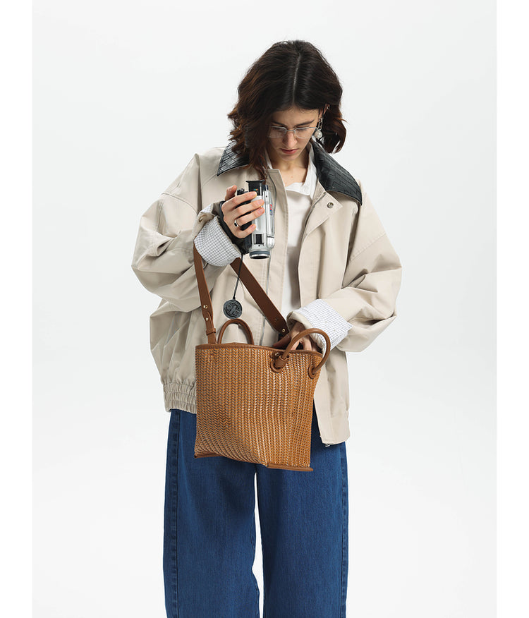 Water-repellent checkered leather lapel jacket