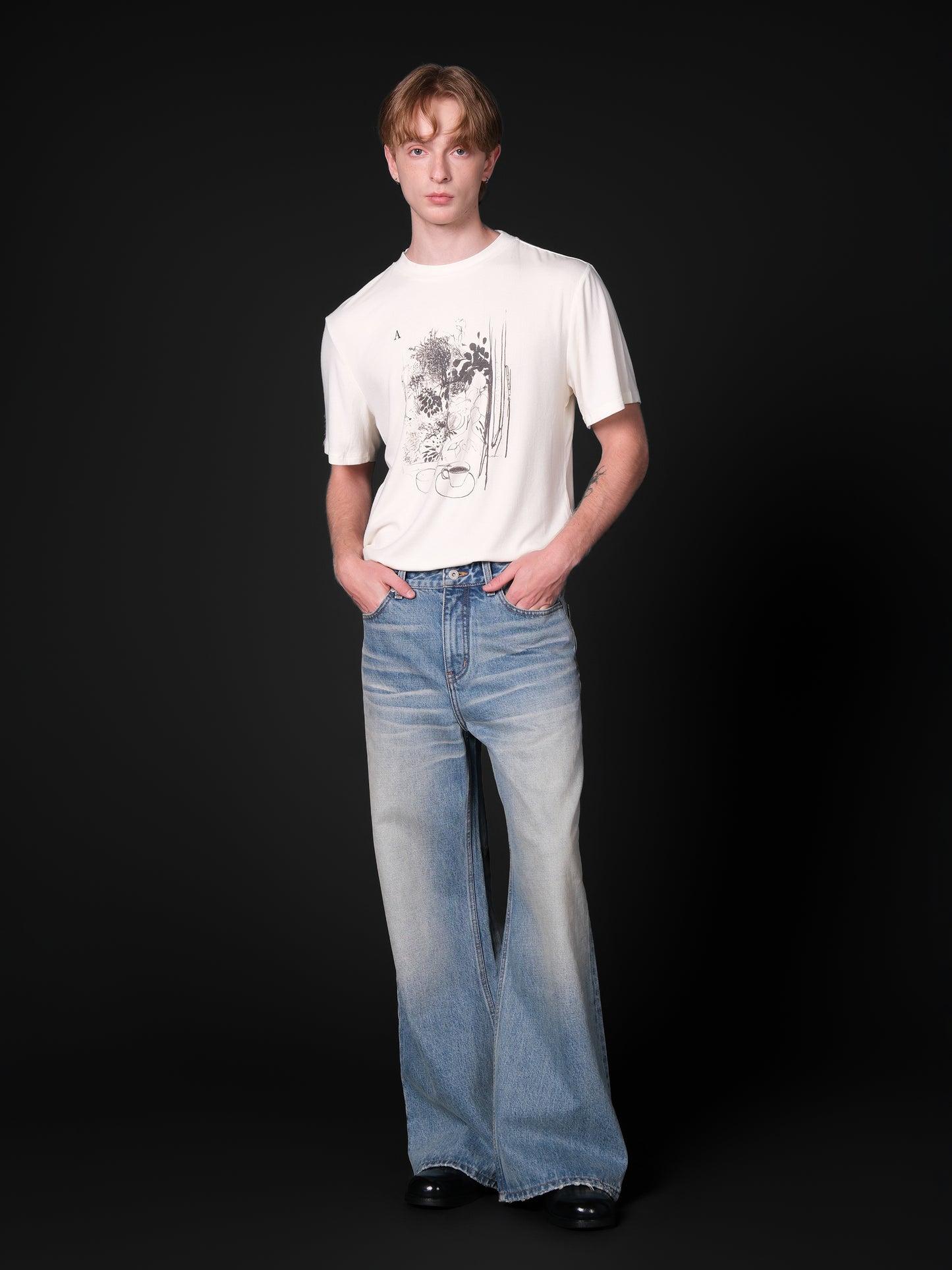 Distressed A-line jeans