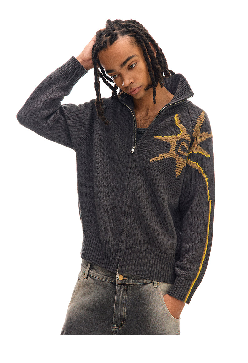 Stand collar zip cardigan