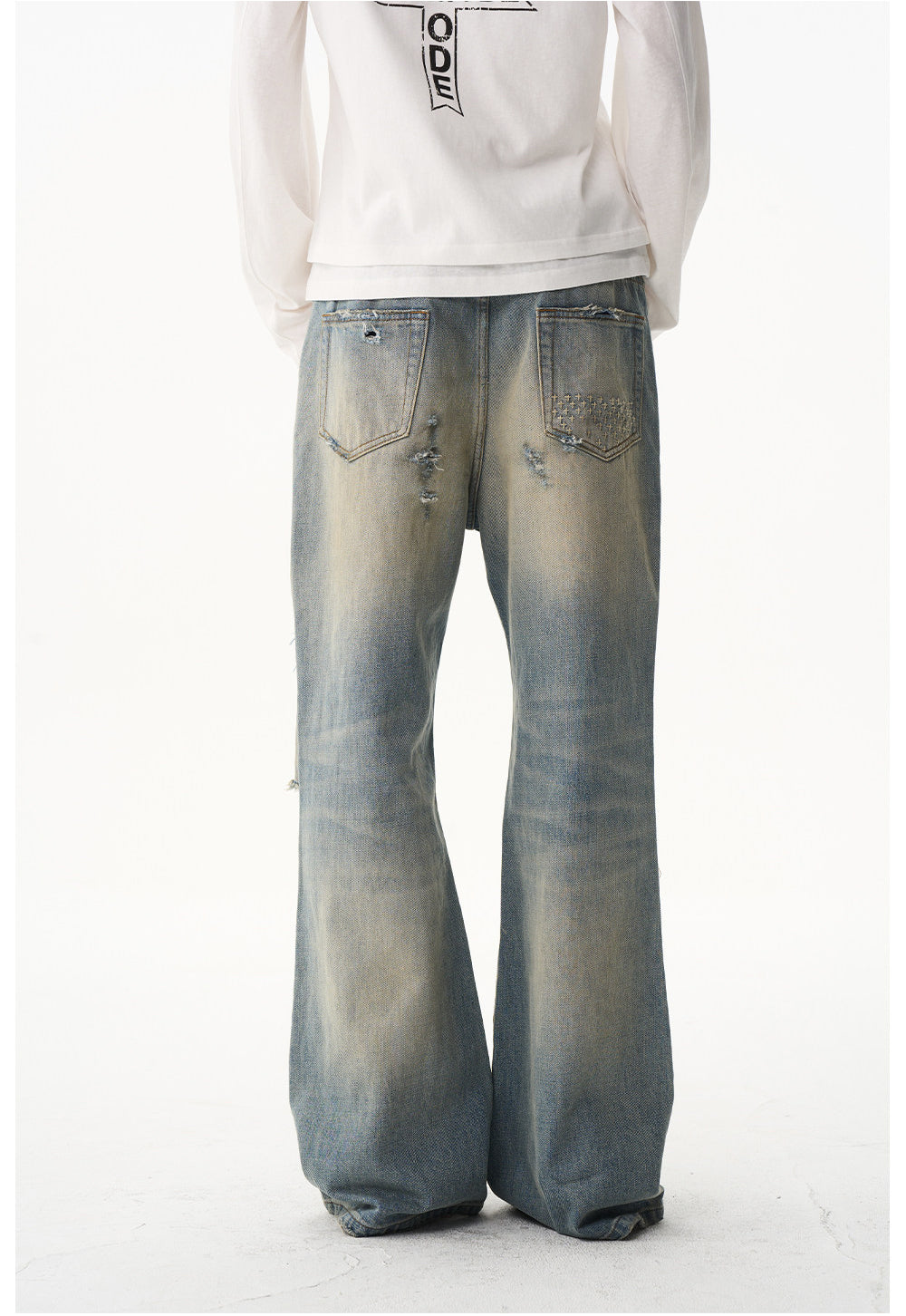 Ripped-hole Relaxed Micro-Flared Jeans