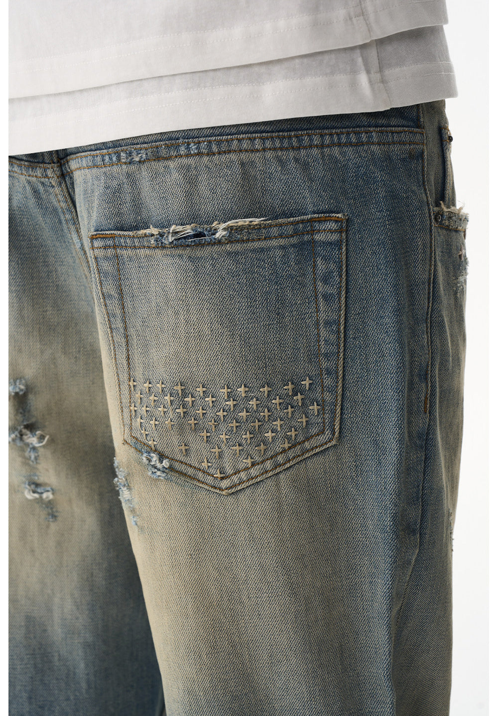 Ripped-hole Relaxed Micro-Flared Jeans