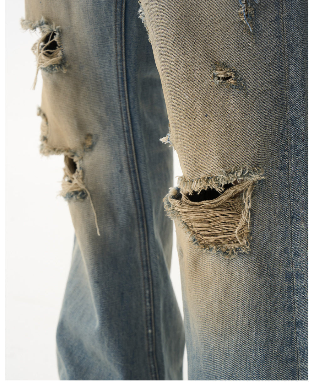Ripped-hole Relaxed Micro-Flared Jeans