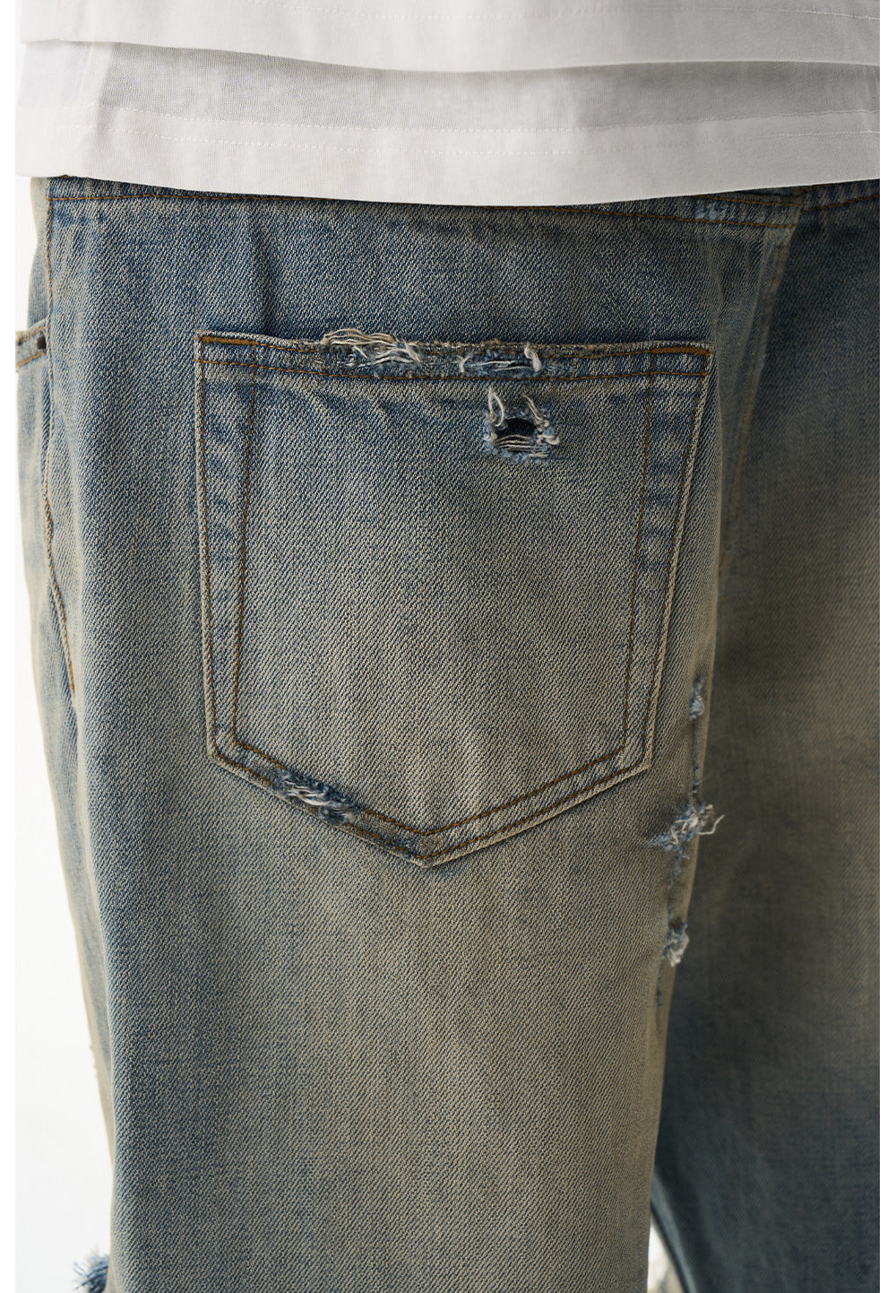 Ripped-hole Relaxed Micro-Flared Jeans