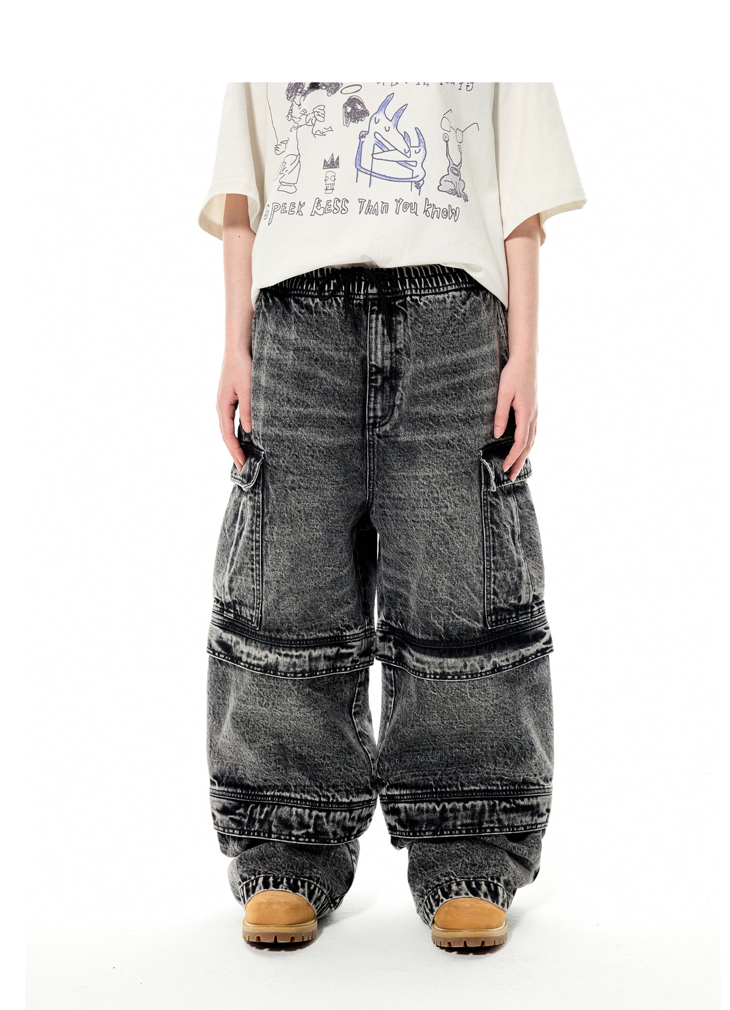 Washed Multi-pocket Detachable Denim Pants