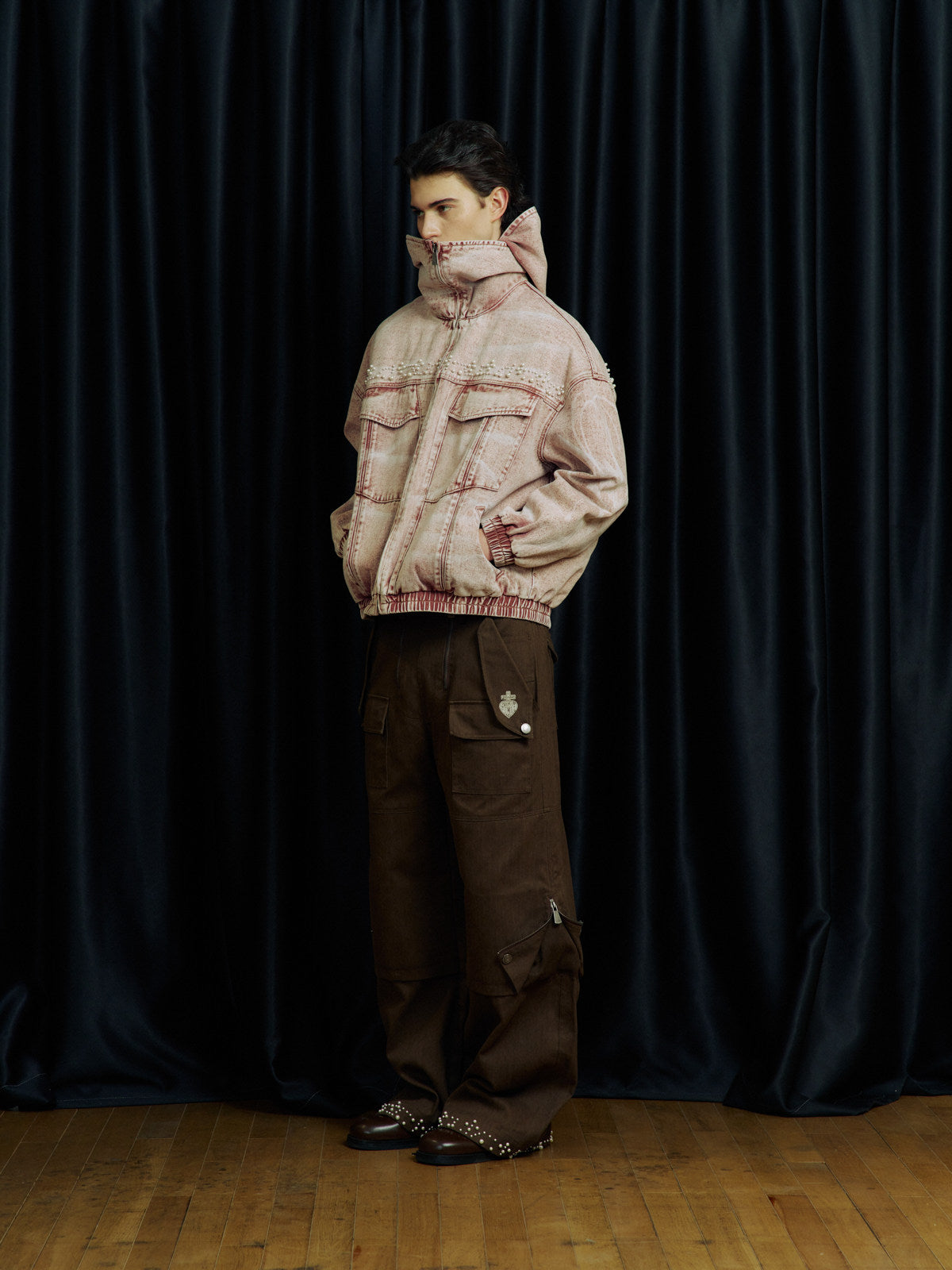 Double Collar Washed Denim Jacket