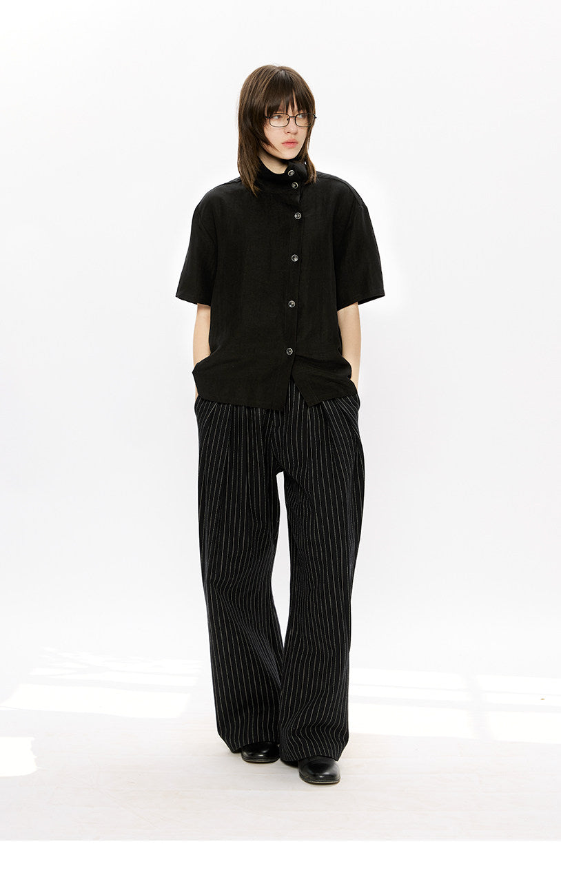 Diagonal placket stand-up collar shirt
