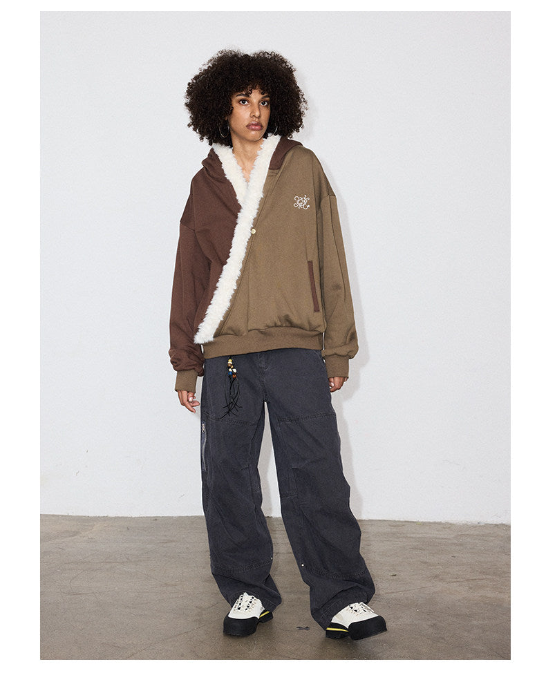 Brushed Fleece Lined Hoodie with Fur Collar