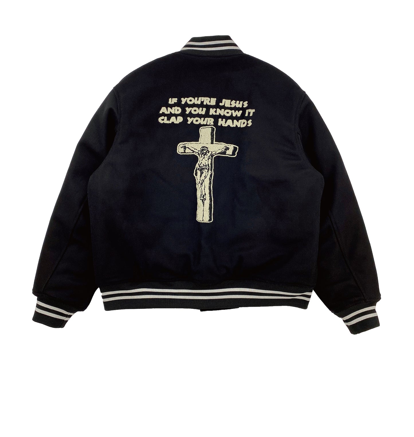 Heavyweight wool embroidered stadium jacket 