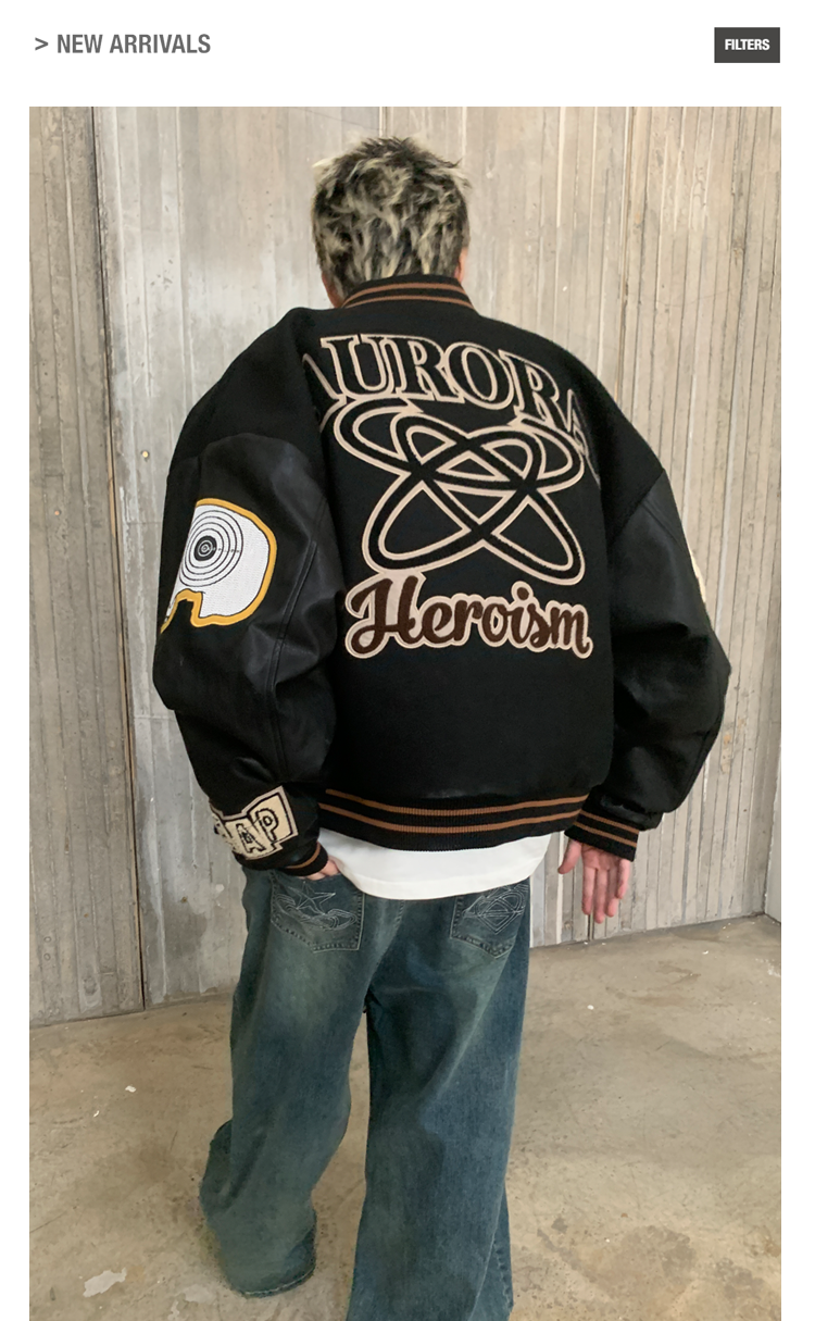 Embroidered badge quilted baseball jacket