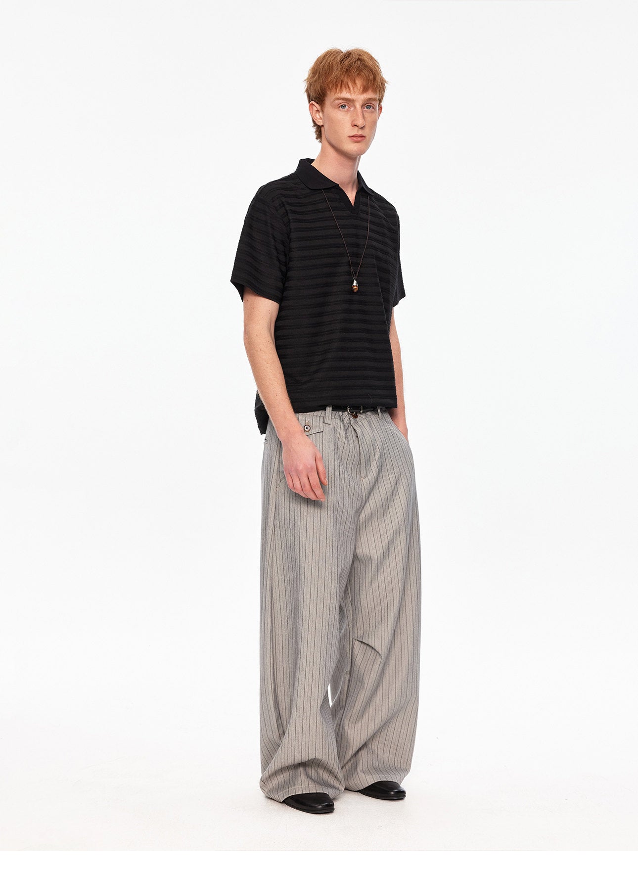 Seagull Neck Striped T-Shirt