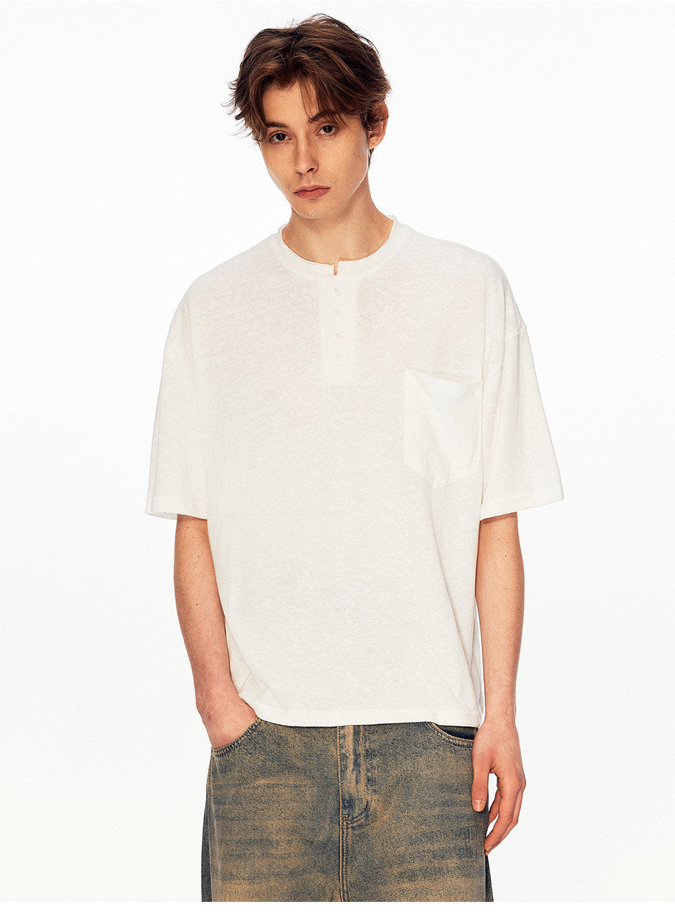 Henry Collar Linen-Look T-Shirt