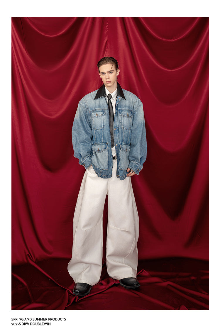 Detachable Leather Collar Denim Jacket