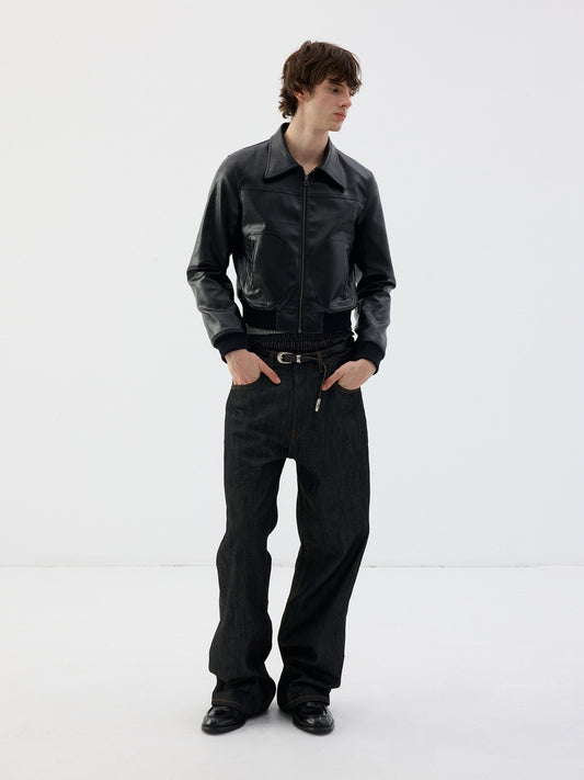 Short, Skinny Leather Jacket with a Zipper