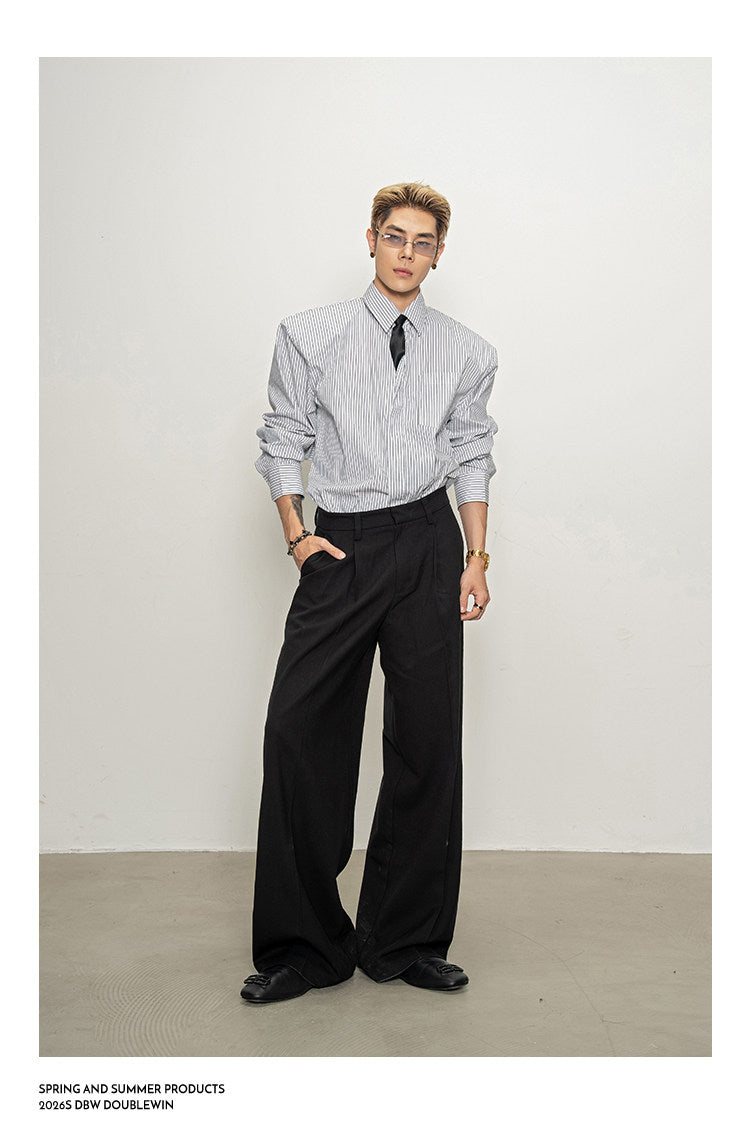 Padded-shoulder striped shirt