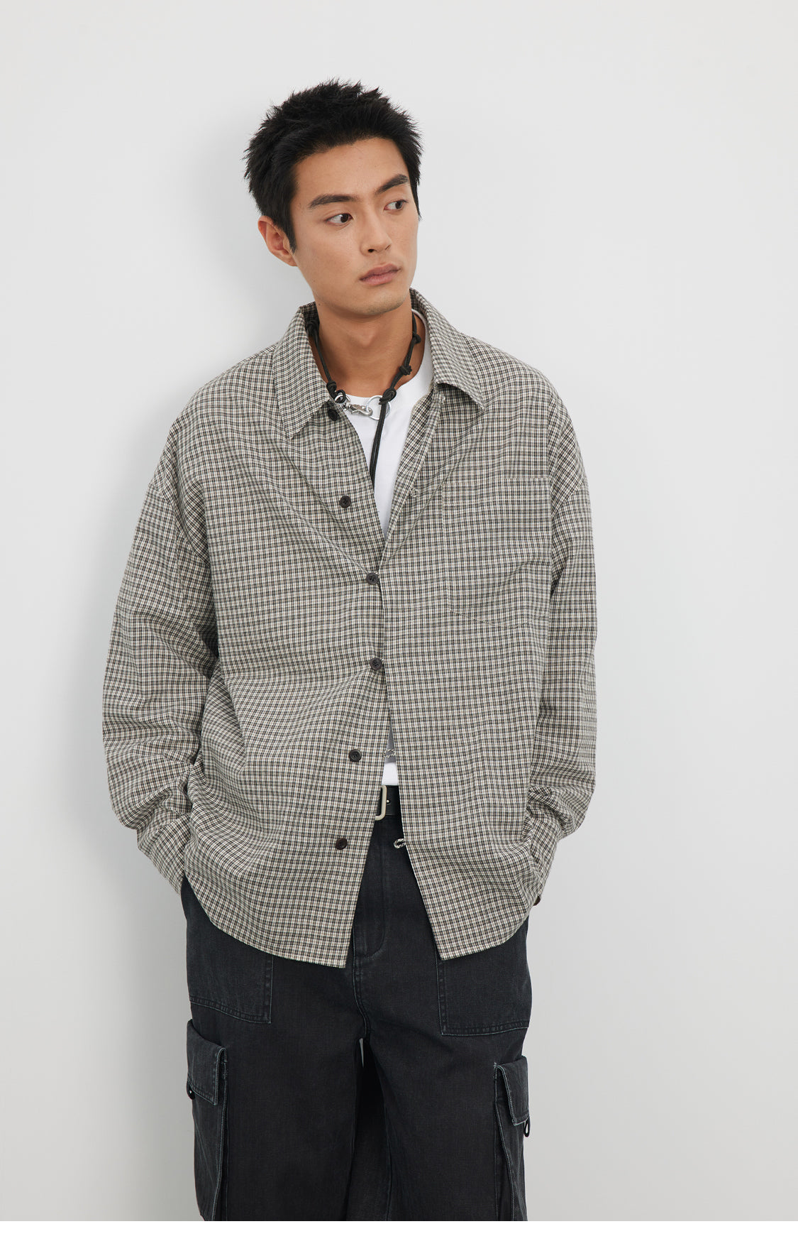 Straight Button Retro Fine Check Shirt