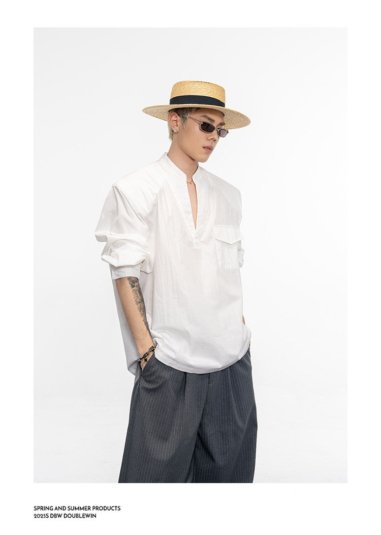 Semi-open V-neck padded shirt